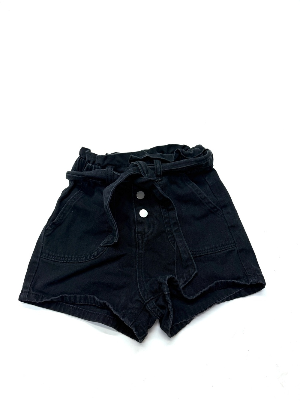 Chelsea & Violet Girls Black High-Waist Paperbag Tie-Front Shorts